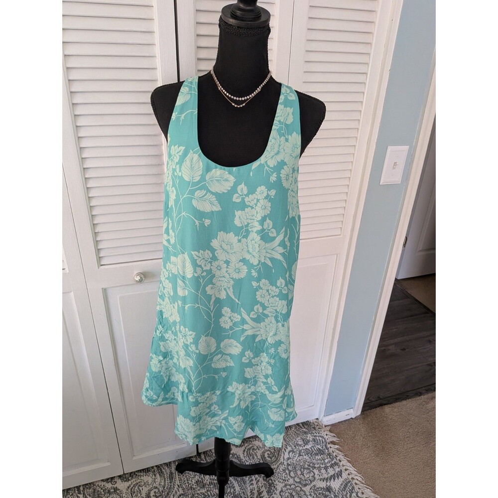 Charming Charlie “C”  Women's M Green Floral Popover Summer Dress Strappy Back